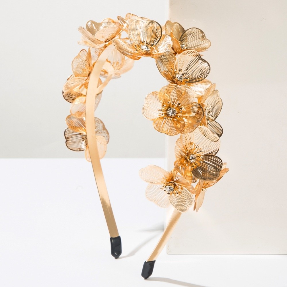 Wrap Ring Gold - Serre-tête élégant à fleurs dorées pour