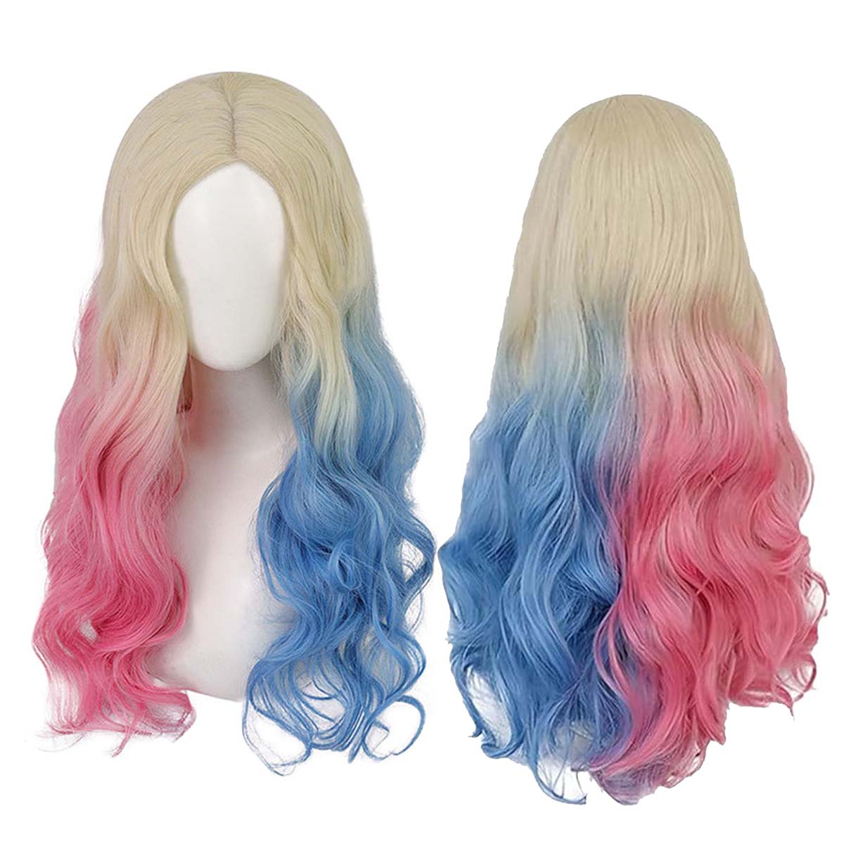 Women'S Harley Quinn Accessories - Perruque synthétique longue ondulée bleue et